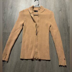 Tan Ribbed Women's zipper Sweater